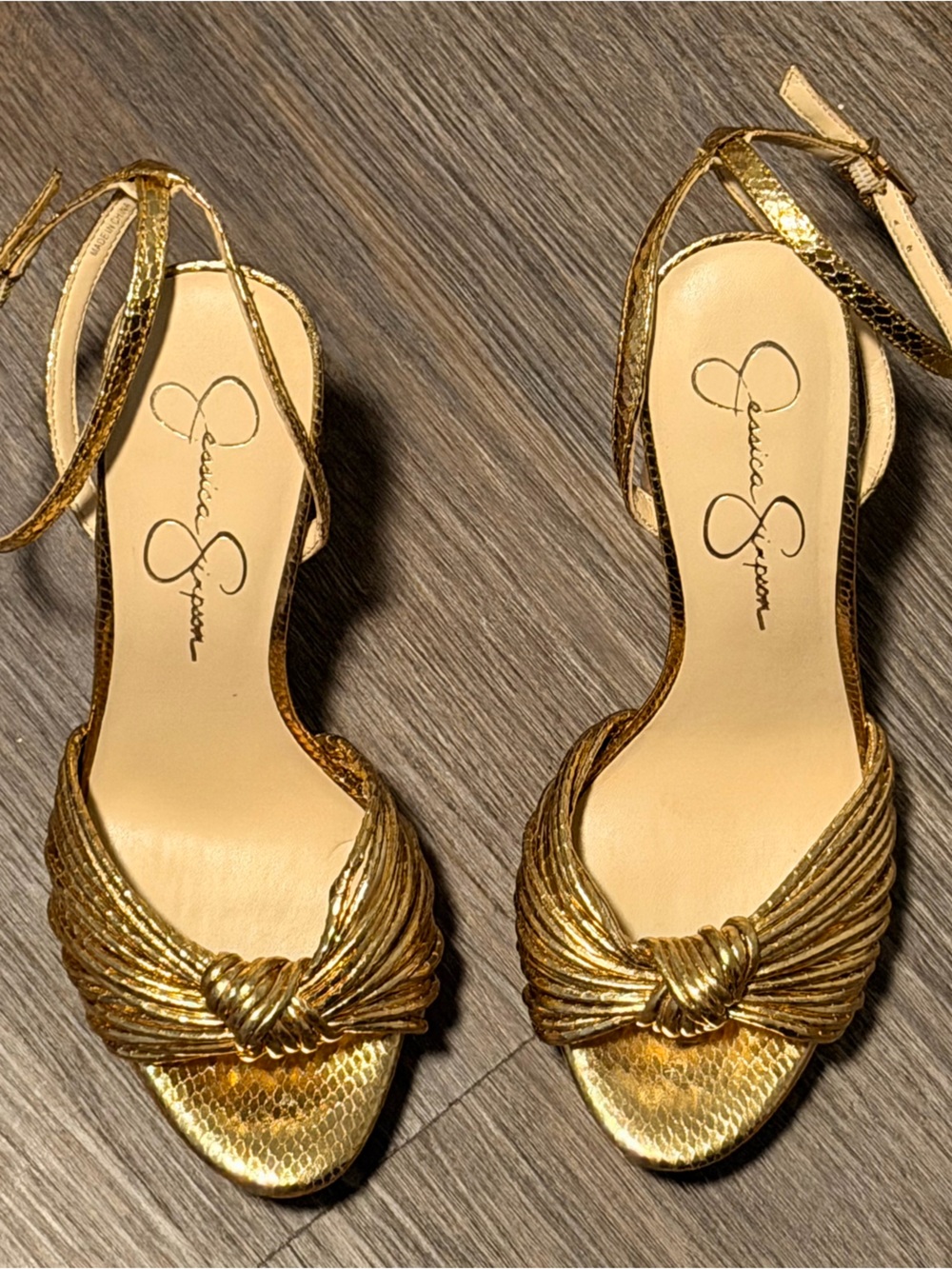 Jessica Simpson Metallic Gold Knotted Ankle-Strap Sandals - Picture 2 of 4